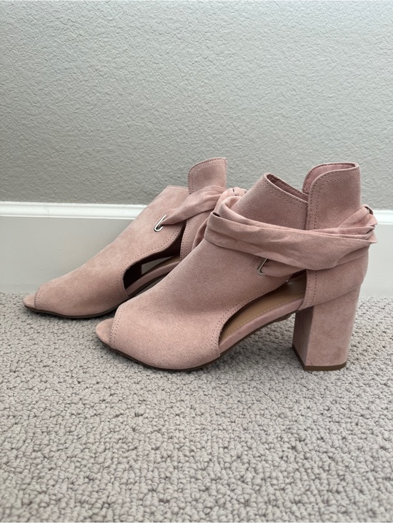 Shoe Dazzle Shoes - Shoe Dazzle Blush Pink Suede Open-Toe Block Heel Ankle Boots